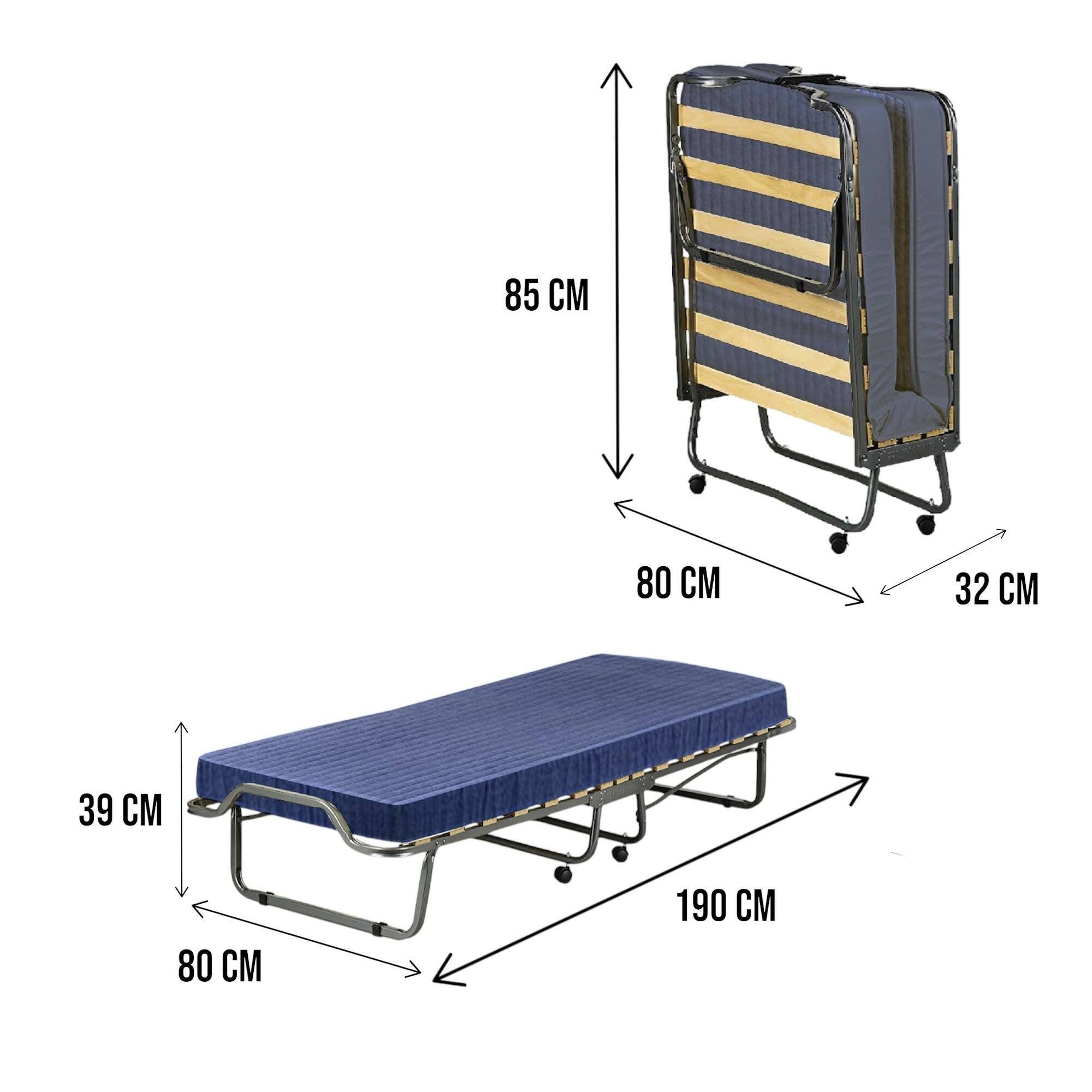 Letto pieghevole Venera, Brandina con rete 15 doghe, Materasso