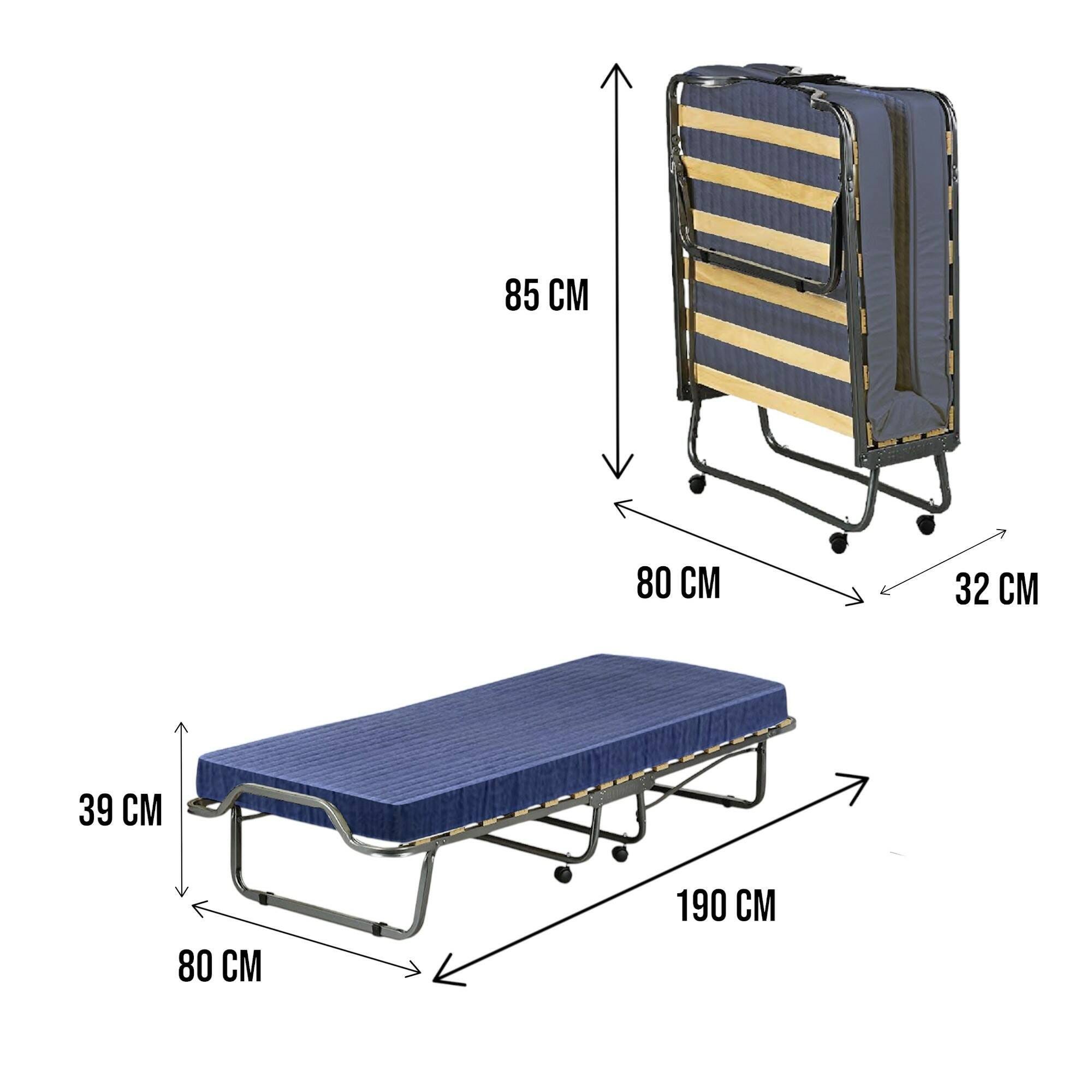 Letto pieghevole Venera, Brandina con rete 15 doghe, Materasso