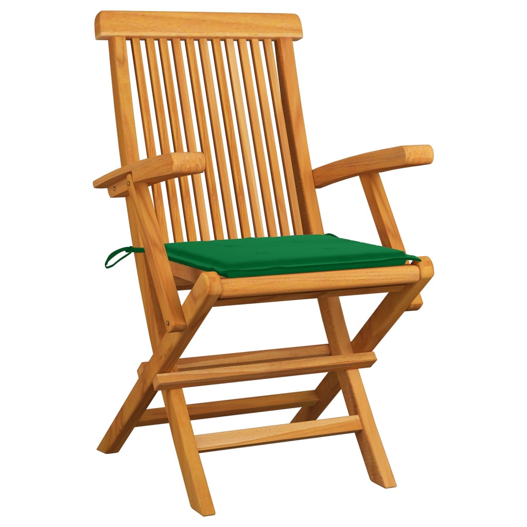 Chaises de jardin avec coussins vert 8 pcs Bois de teck massif - 2
