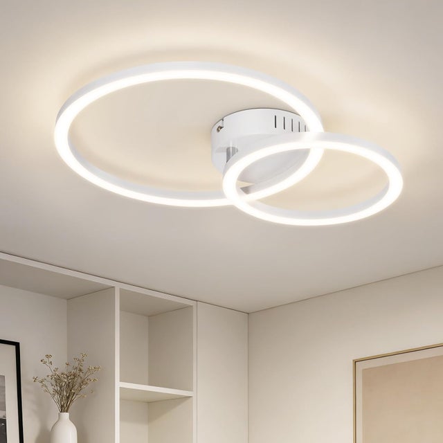 NETTLIFE 40 cm, 23 W, nowoczesna biała lampa sufitowa LED, 2-pierścieniowa, 4000 K, neutralna biel, oprawa oświetleniowa do salonu, sypialni, kuchni