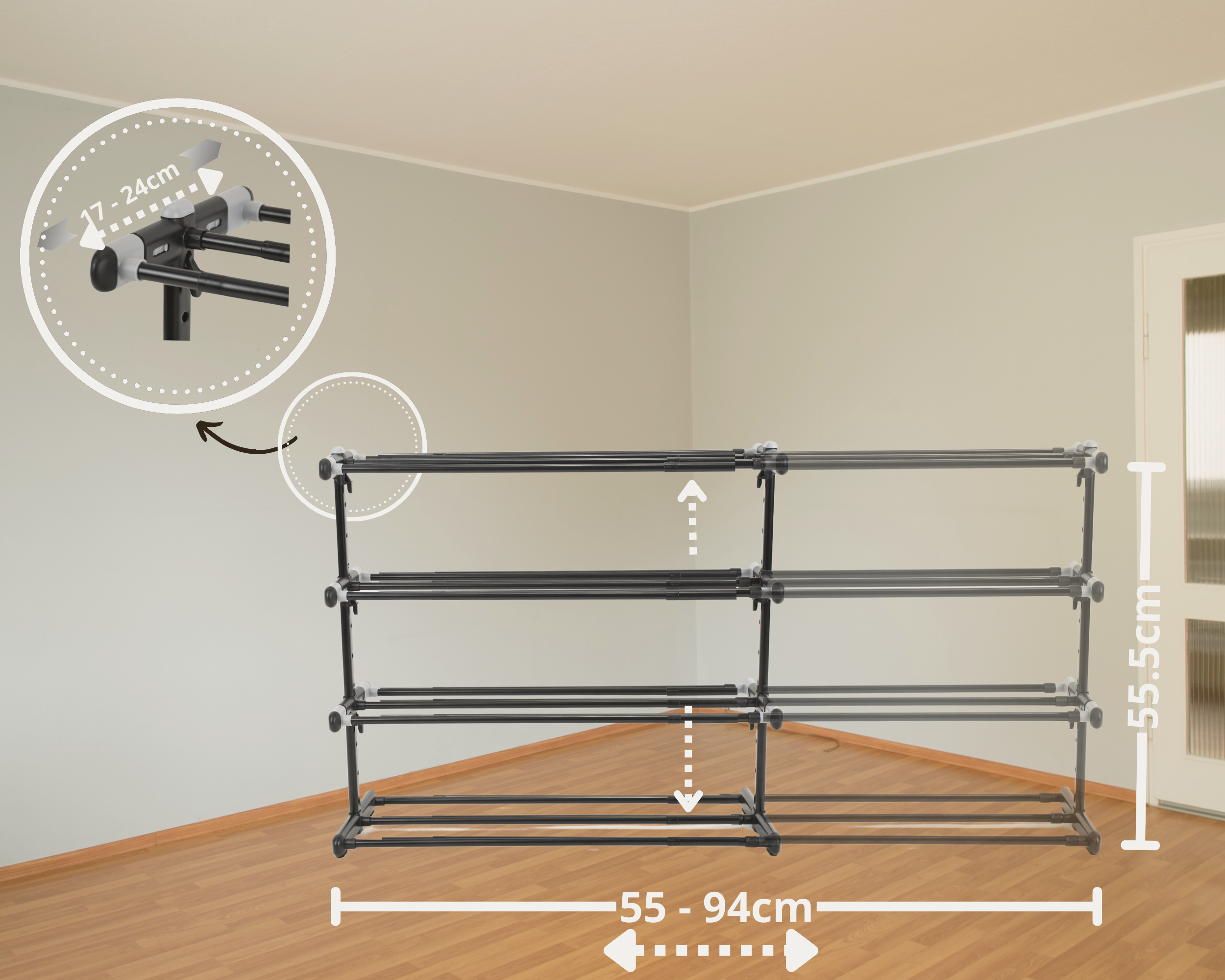 ABB4US | Zapatero Metálico Extensible 4 Baldas | 20 pares | 55×24×55,5 cm | Estantería para Zapatos | Organizador para Entrada, Dormitorio o Armario - 2