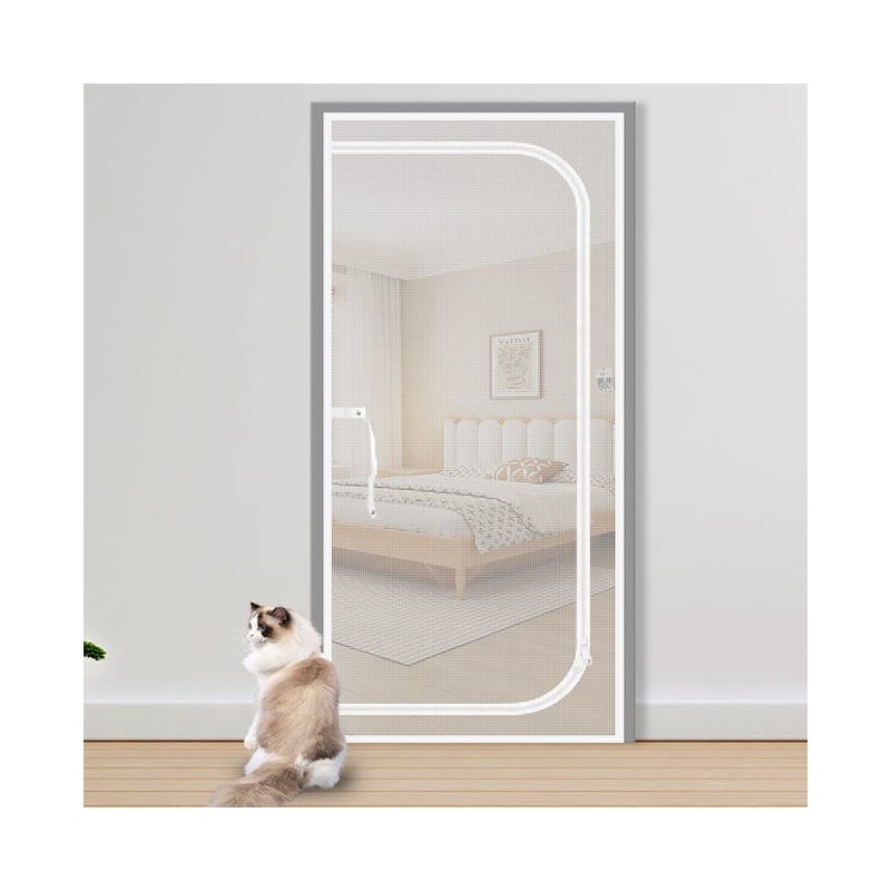 Drzwi z moskitierą dla zwierząt, zasłona przeciw komarom z zamkiem błyskawicznym, zapobiega ucieczce psów i kotów (90 x 200 cm, białe)