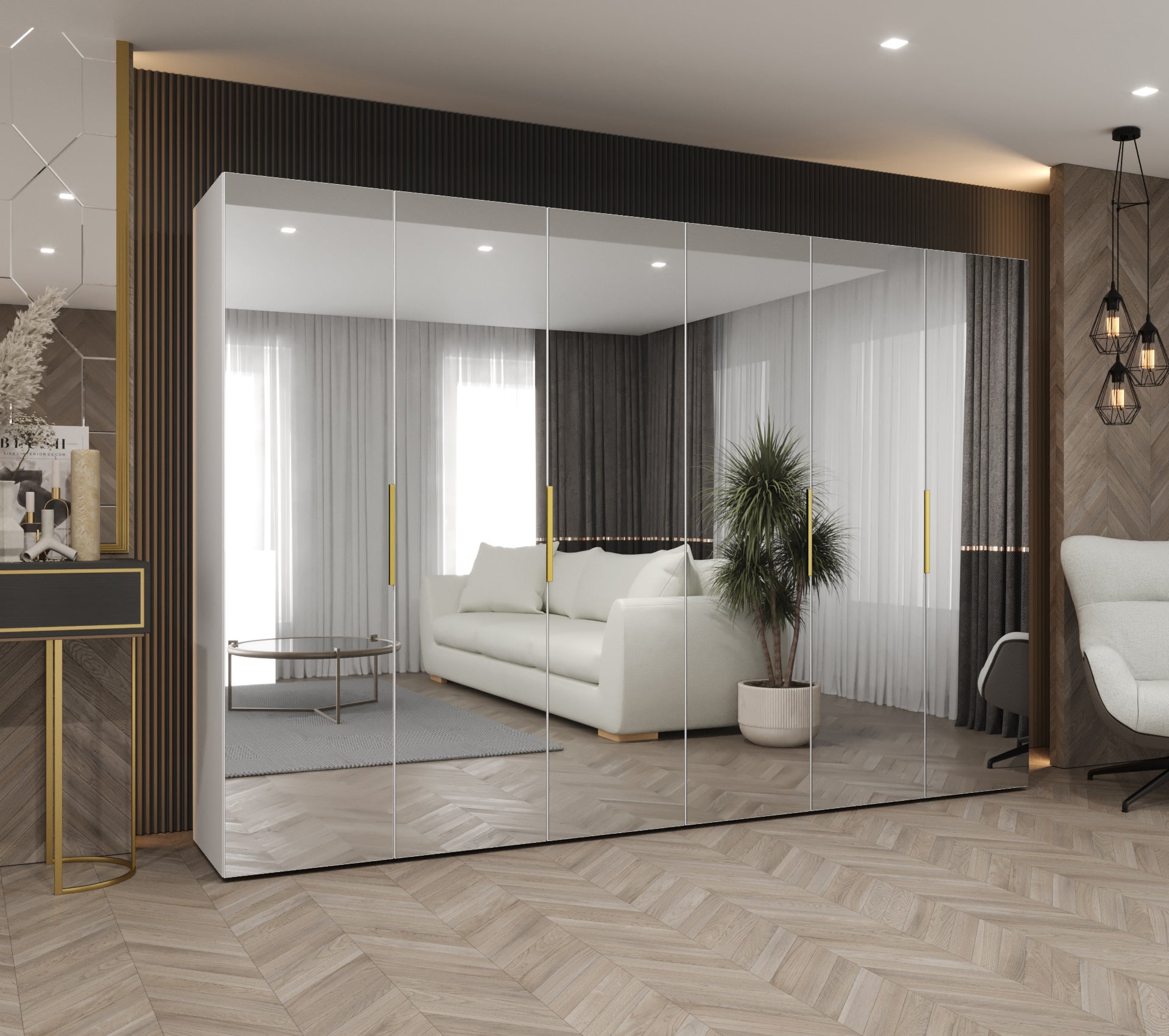 Szafa uchylna otwierana Marbella 3 300 x 52 x 202 cm biały + u. złoty Abiks Meble - 2