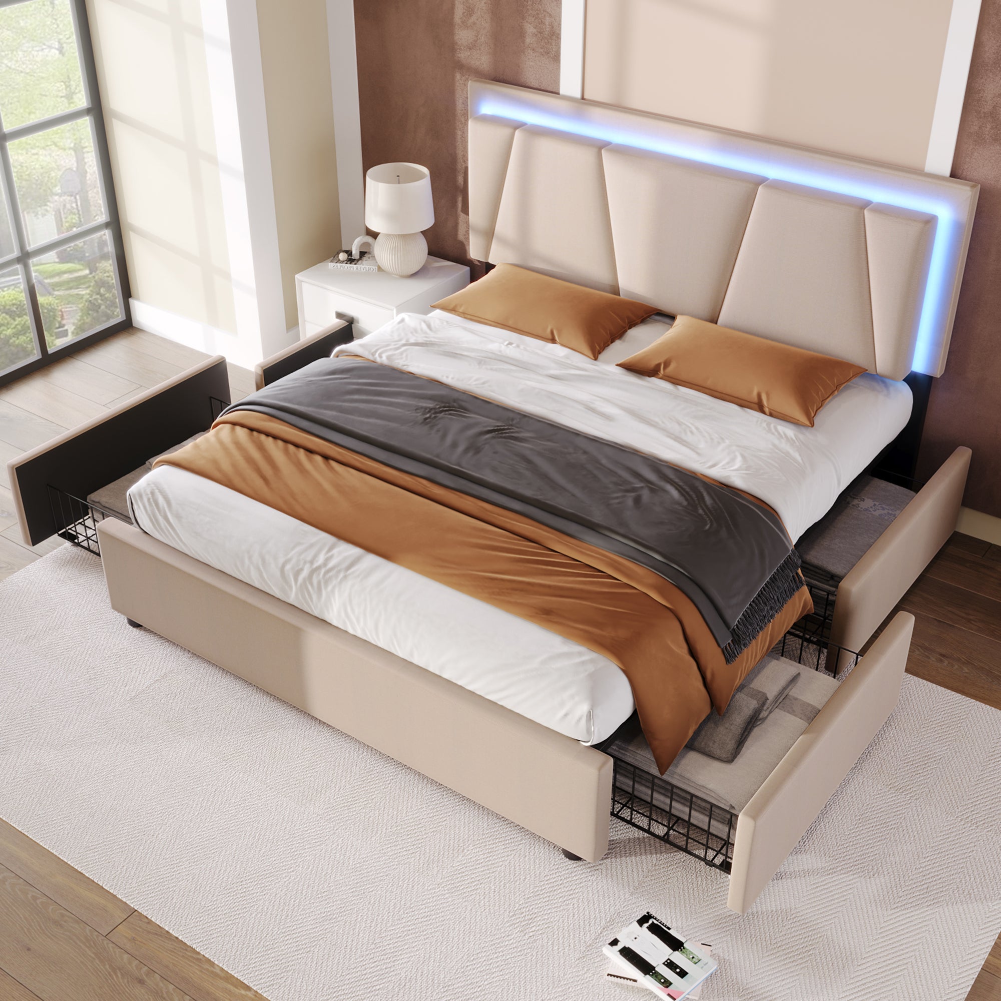 Lit double Lit adulte Lit led Lit adolescent 160 x 200 cm avec LED et 4 ...