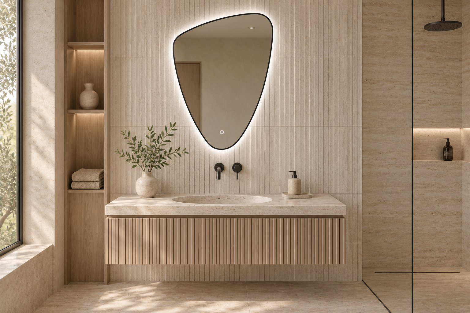 ORGANIC LINE LED lustro w czarnej ramie z oświetleniem LED 90 x 60 cm