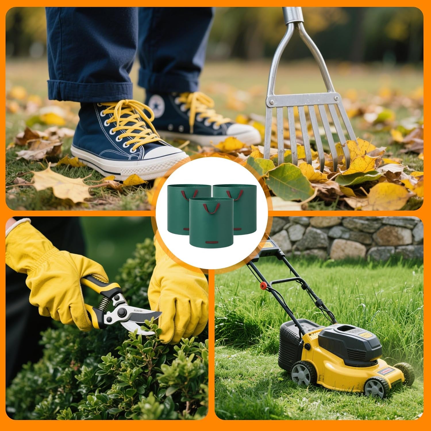 AULEDIO 3 sacs jardin 120L, sacs déchets verts pliables et réutilisables avec poignées, adaptés aux feuilles, mauvaises herbes et déchets de jardin - 9