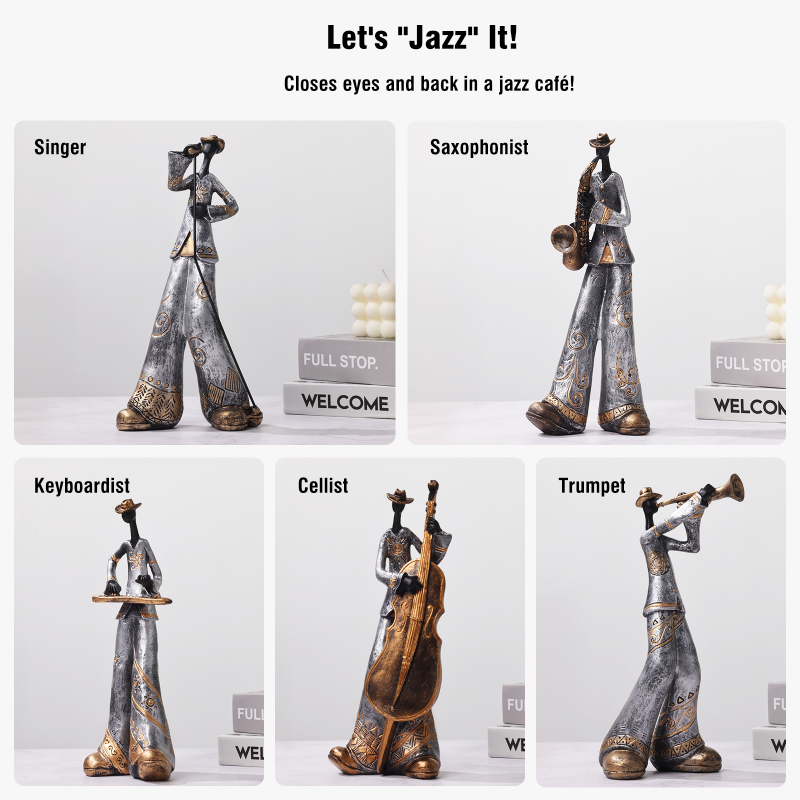 Lot De 3 Figurines Musiciens Sur Socle Pierre - Décoration Vintage - Occasion Bon état