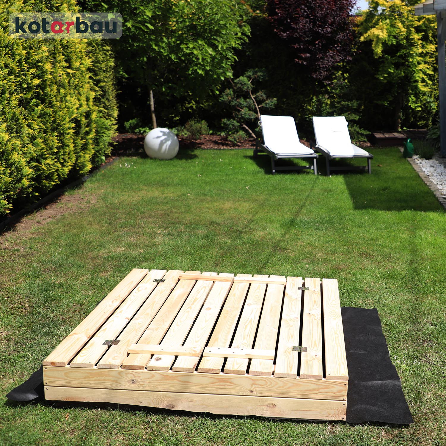 Grand bac à sable en bois imprégné avec bancs 100 x 100 cm - 3