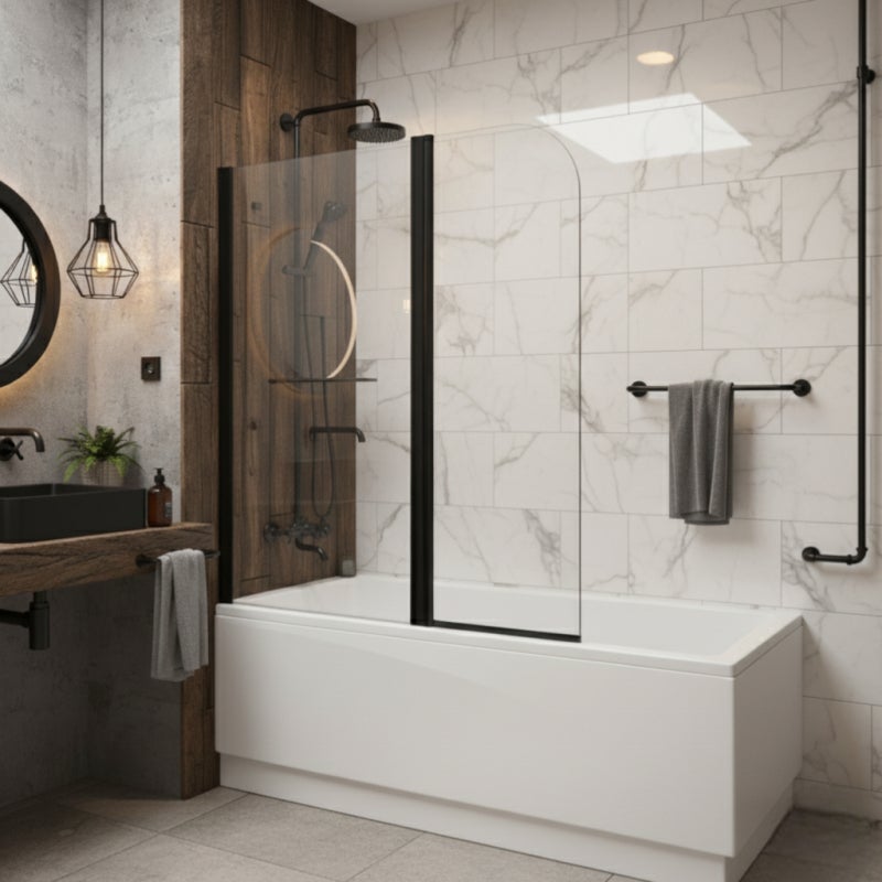 Pare-baignoire fixe avec volet pivotant design 120 x 140 cm aluminium noir mat verre 6 mm anticalcaire - 5