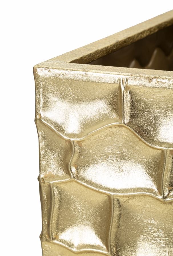Conjunto de 3 vasos quadrados dourados Glody - Trio com decorações irregulares em relevo em estilo glamoroso - 4