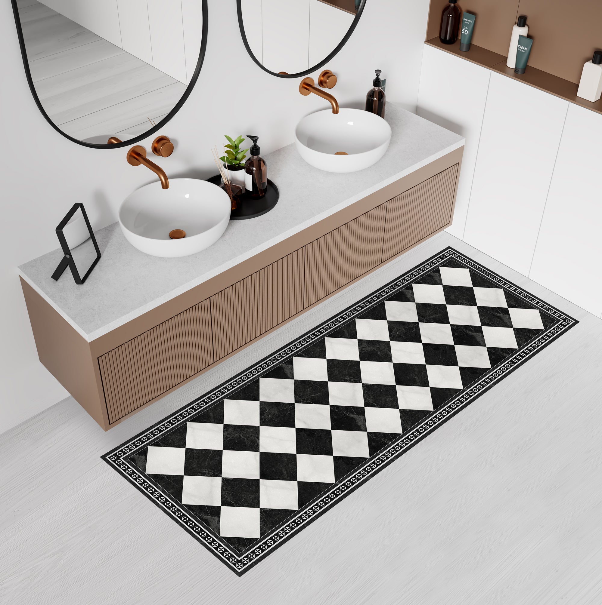 Tapis antidérapant en vinyle Galileo 66x250 cm -PVC imprimé, lavable, ignifuge, pour le salon et la cuisine, style hydraulique - 4