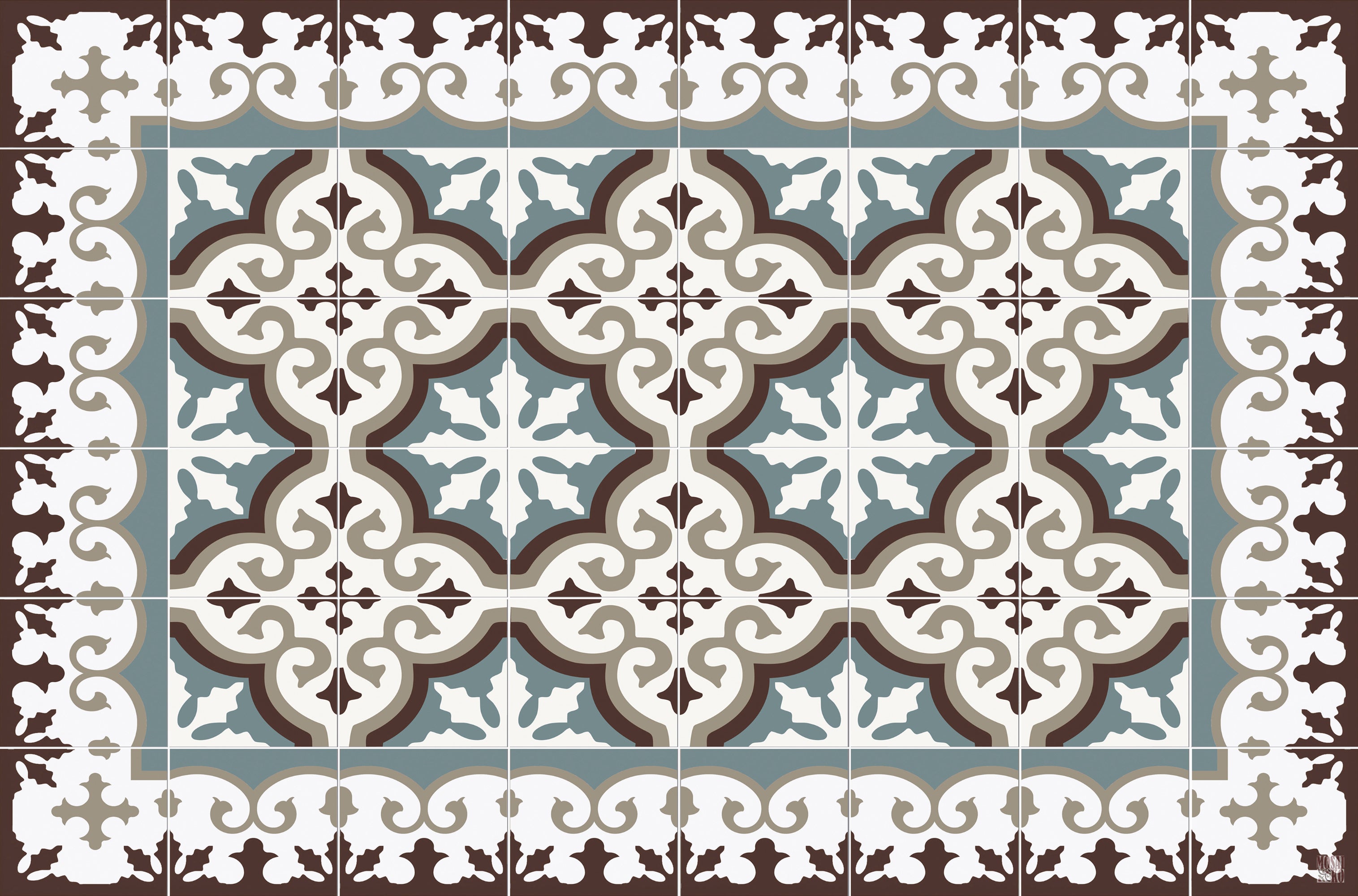 Alfombra de vinilo flocons aigue-marine 66x100 cm - pvc antideslizante, vinilica para cocina o salón, lavable, estilo hidraúlico, azul