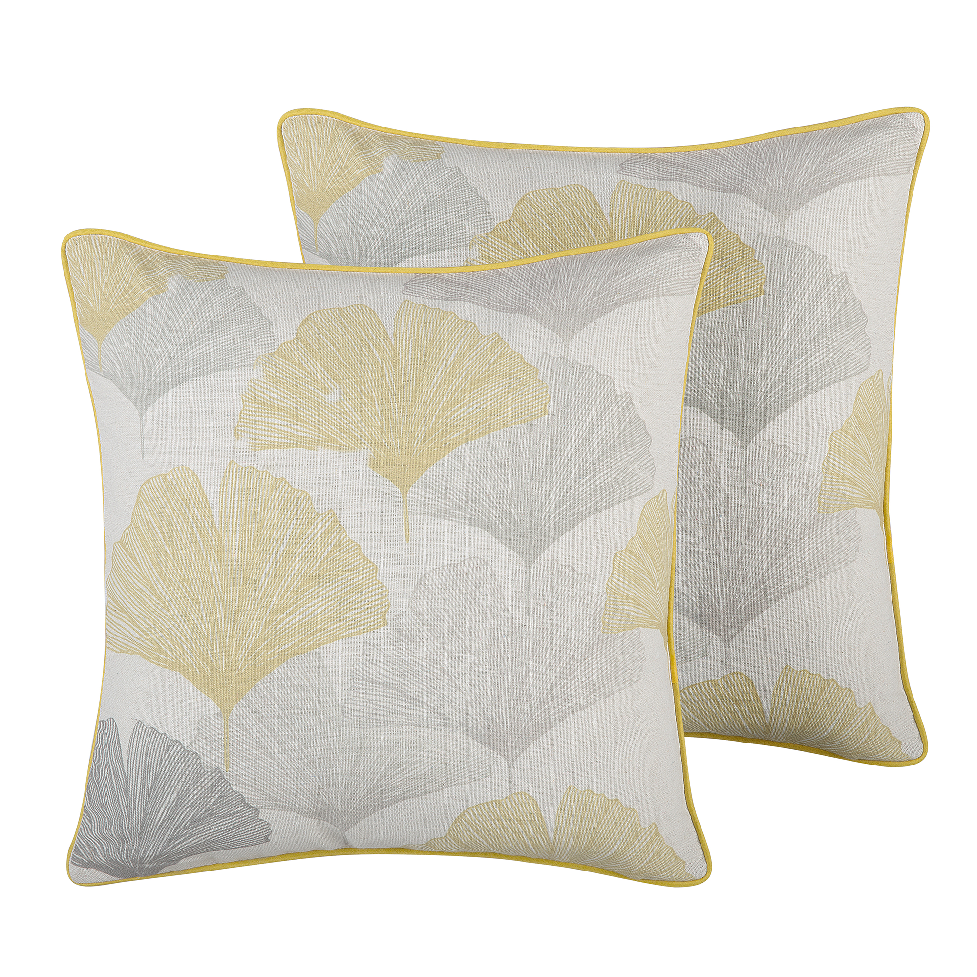 Beliani conjunto de 2 cojines decorativos candytuft 45 x 45 cm amarillo patrón de plantas