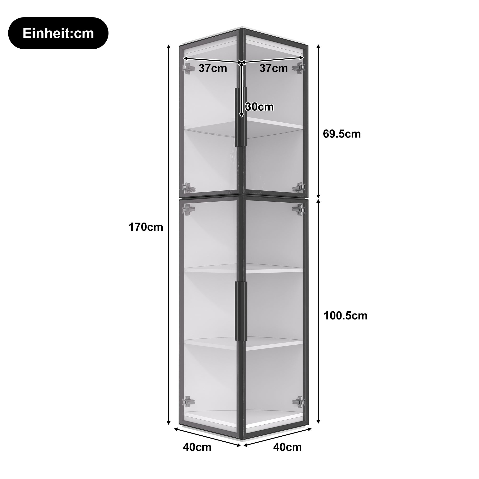 Vitrine en verre Étroit avec lumières LED,Vitrine autoportante en acrylique,Équipé de portes doubles,Vitrine d'angle transparente à visibilité à 360° - 3