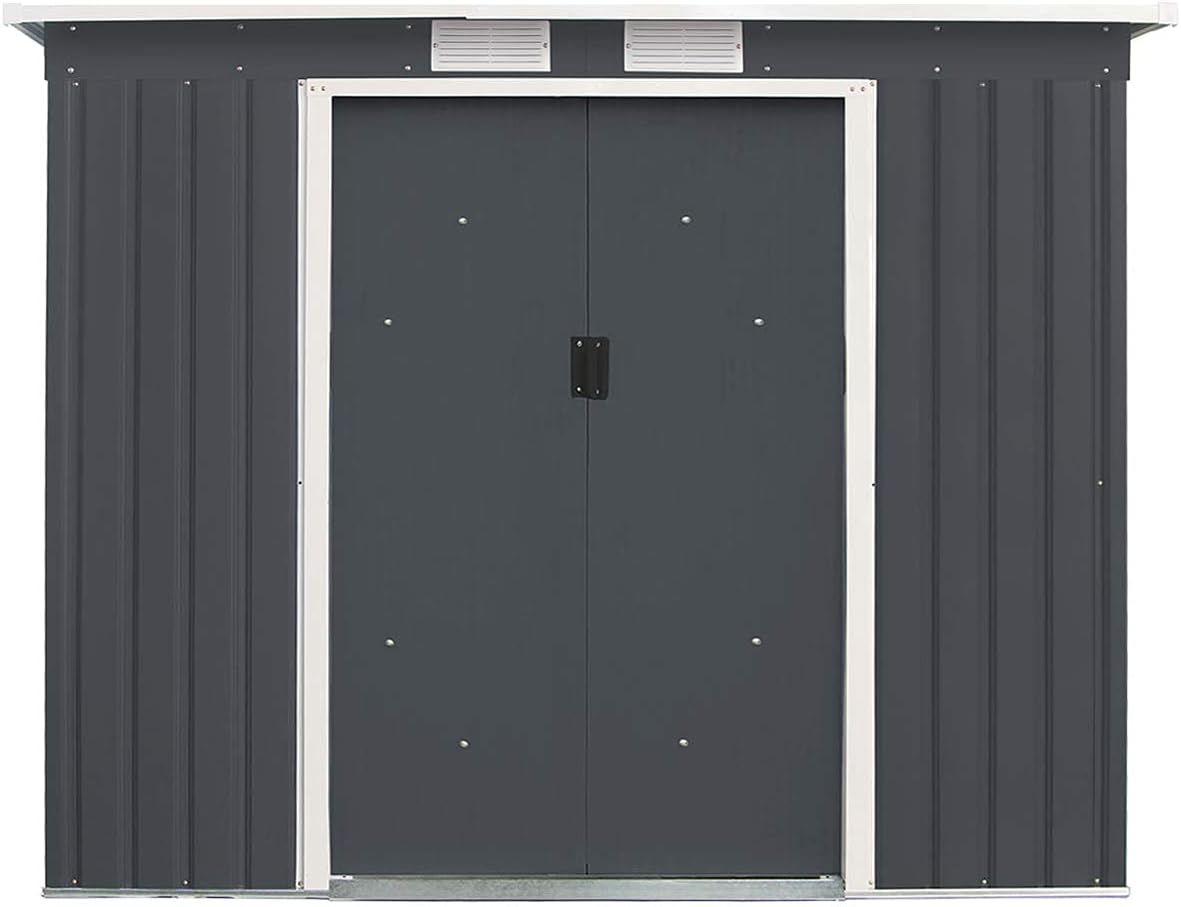 Abri de Jardin Métal Galvanisé 2,37㎡ avec Base-213x130x173CM-2 Portes Coulissantes et 2 Fenêtres, Cabane de Jardin 4,1m³, Rangement à Outils, Gris - 7