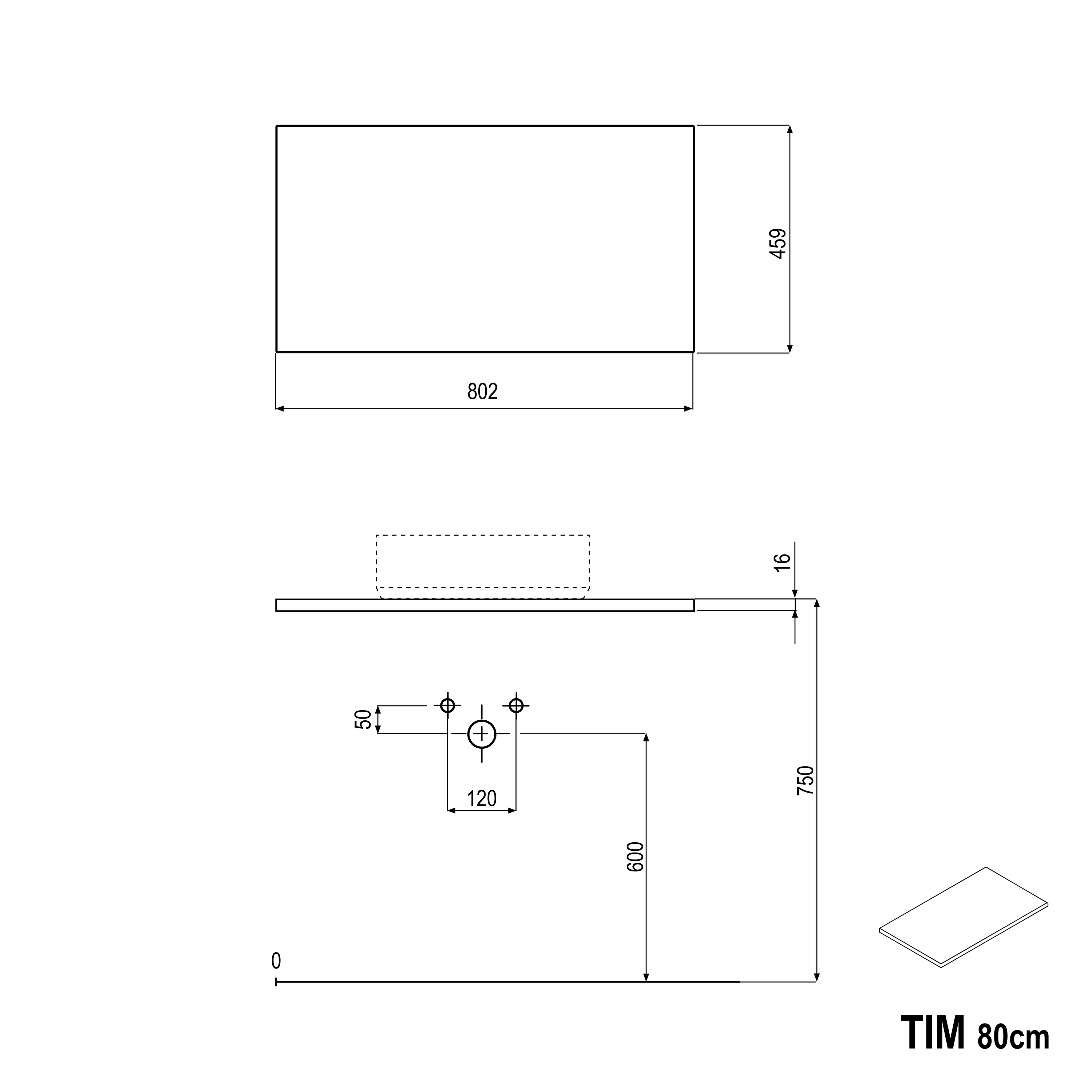 BERNSTEIN - Meuble sous vasque suspendu MDF Blanc brillant 80x46x62cm, Plan lavabo Blanc mat + poignée Noir mat - TIM80 - 6