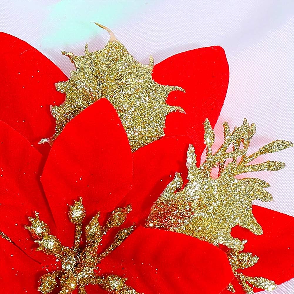24 Pièces Glitter Fleurs de Poinsettia de Noël d’Ornement d'arbre de Noël Artificielle Fleurs de Poinsettia de Noël de Mariage pour Ornemen - 7