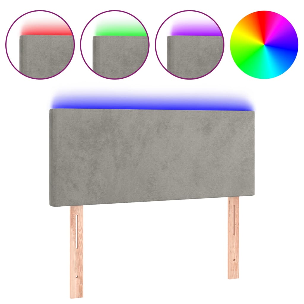 Cabecero de cama，panel de cabecera，decoración de pared con led de terciopelo gris claro 100x5x78/88 cm cfw77309