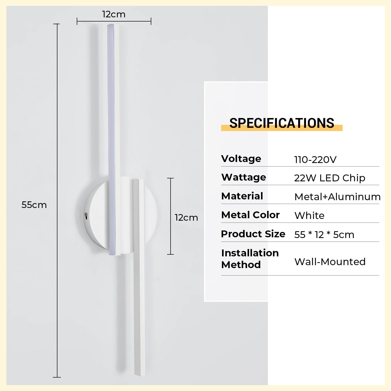 GOECO Applique Murale LED Moderne, Blanc 55*12CM, 16W 3000K Lumière Blanche Chaude, en Aluminium, pour Chambre Salon - 2