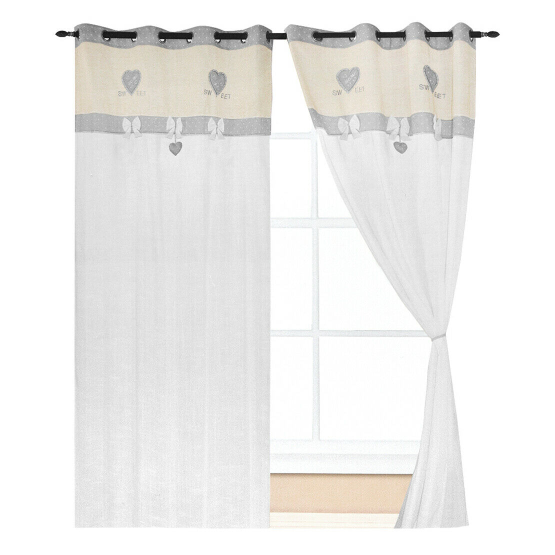 Par de cortinas ventana puerta interior 140x290 cm tela estilo vintage chic casa gris