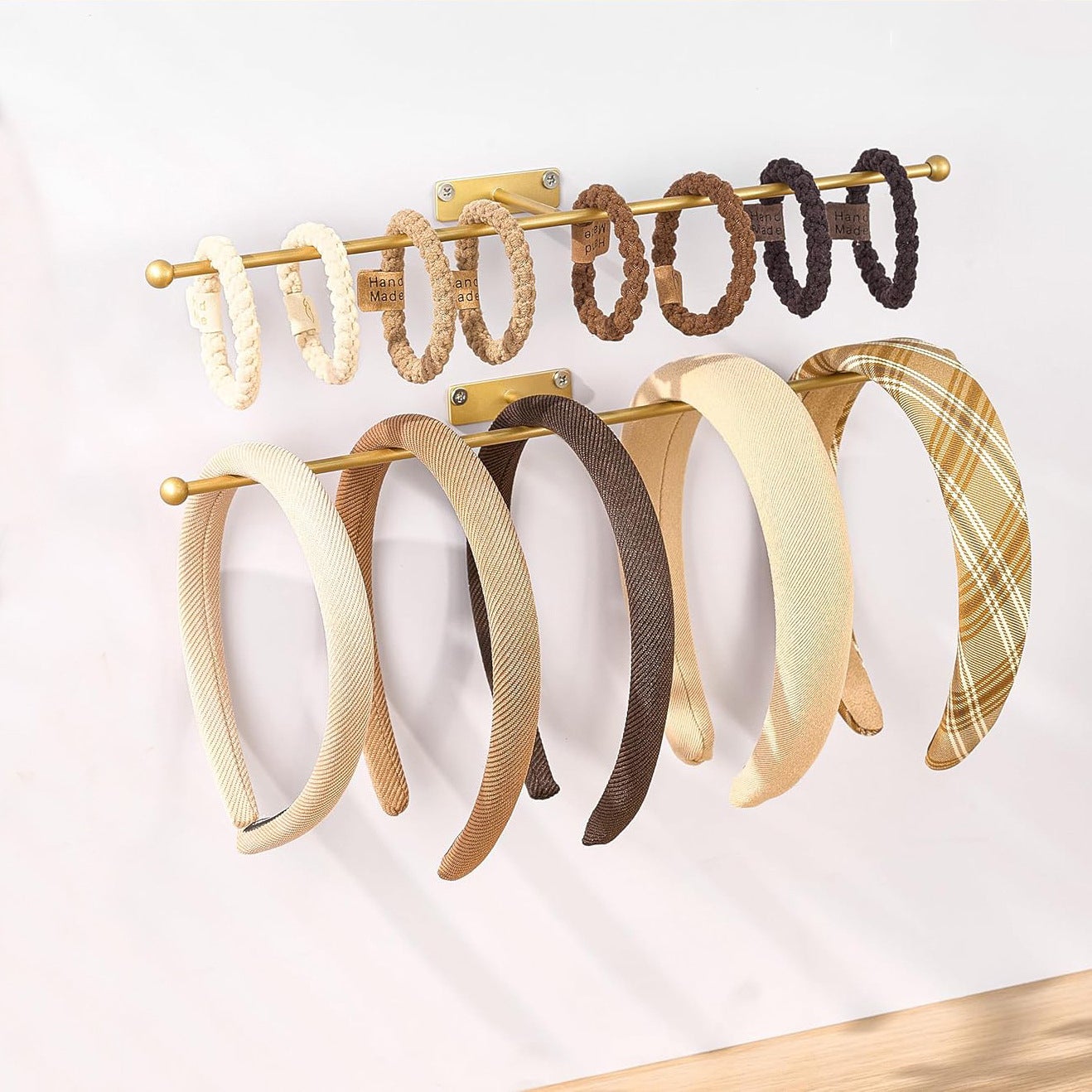 MINICLOSS Organisateur mural pour bijoux, présentoir doré pour lunettes, lot de 2 présentoirs muraux modernes pour salle de bain. - 3