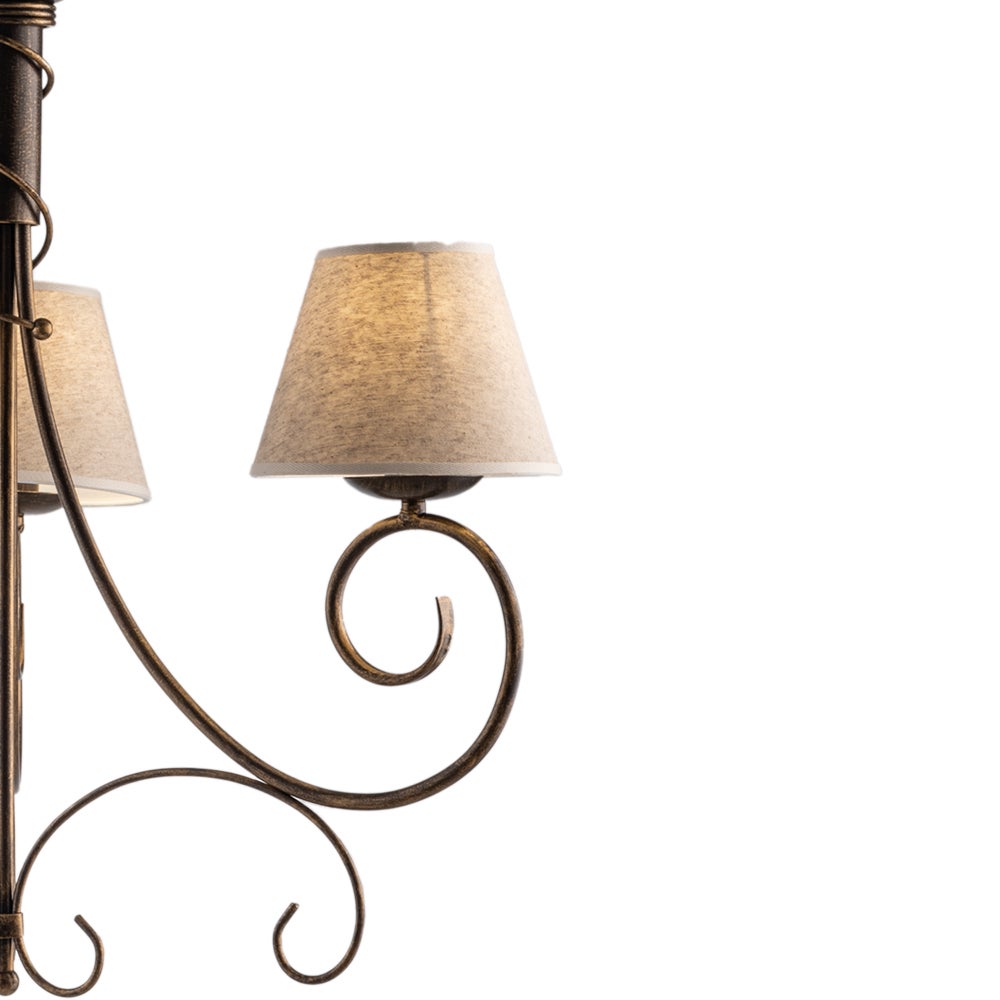 Lustre Vienna fer marron, décor or antique, abat-jour jute d.13, 3 lumières d.52 cm, idéal pour petit salon cosy - 4