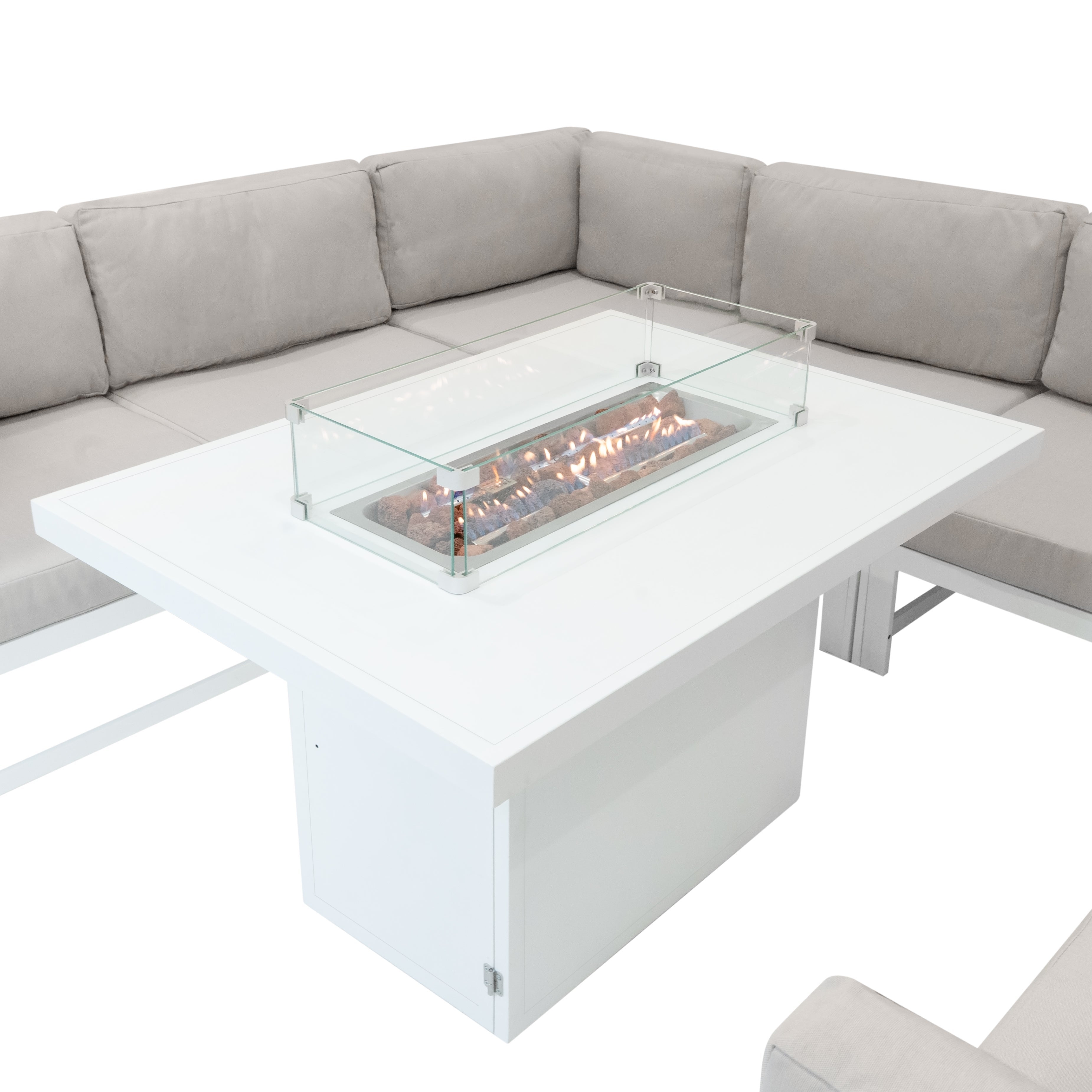 Conjunto de Móveis de Jardim Branco com Lareira | Sofá de 8 Lugares em Alumínio com Almofadas + Mesa com Lareira a Gás - 3