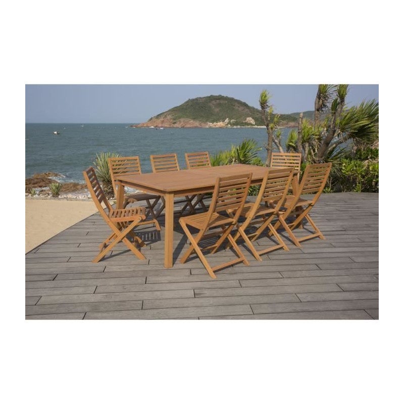 Ensemble repas de jardin 8 a 12 personnes - Table extensible 200/250/300 x 100cm + 6 chaises - Bois Eucalyptus FSC - 5