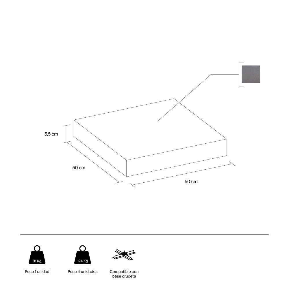 IASO Basics Pie de parasol (1/4) – Lastre cuadrado 31 kg gris 50×50×5,5 cm [1 unidad] - 5