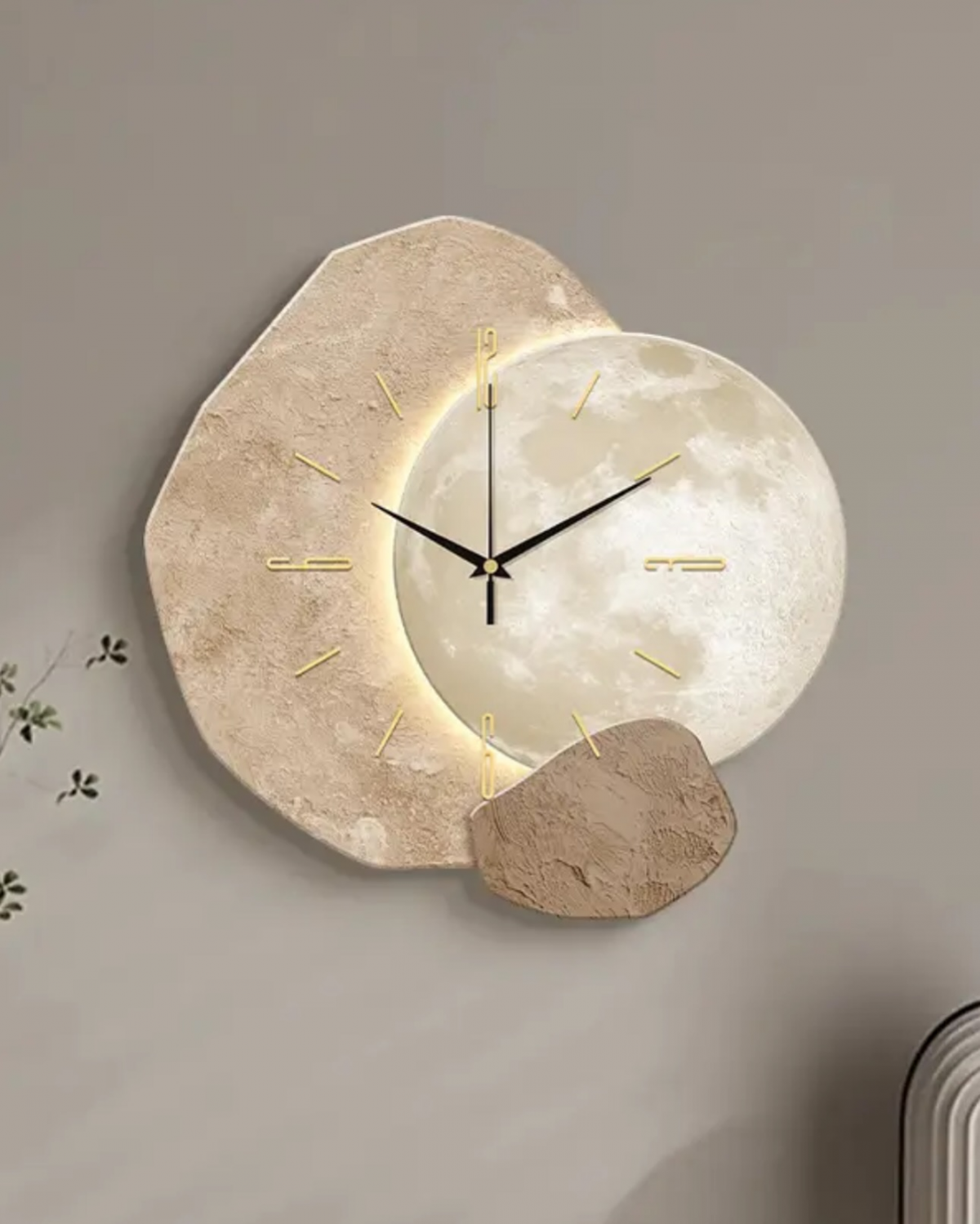 Horloge murale silencieuse ZAEWRYE, design sobre effet pierre,Éclairage d'ambiance USB,idéale pour la salle à manger, le bureau ou la chambre,40 cm - 8