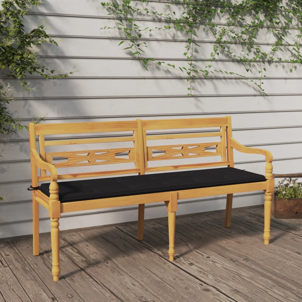 Banc D Int Rieur Banc Batavia Avec Coussin Noir Cm Bois De Teck