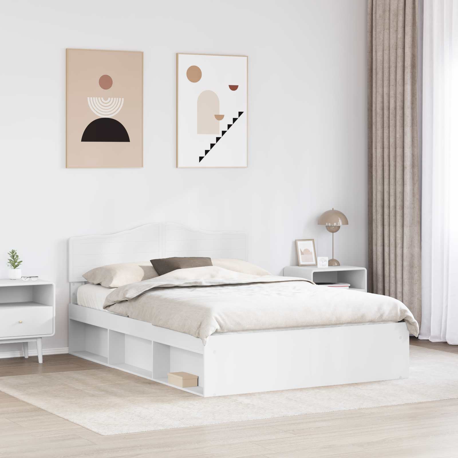 Cadre de lit blanc 140 x 190 cm en bois de pin massif - 3