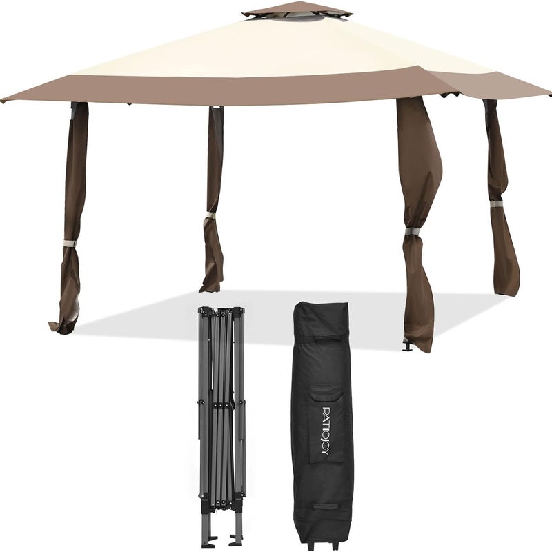 Pawilon z podwójnym dachem, 4 m x 4 m, namiot imprezowy z tkaniny Oxford i metalu, w zestawie z torbą do przenoszenia, pawilon ogrodowy (brązowy)