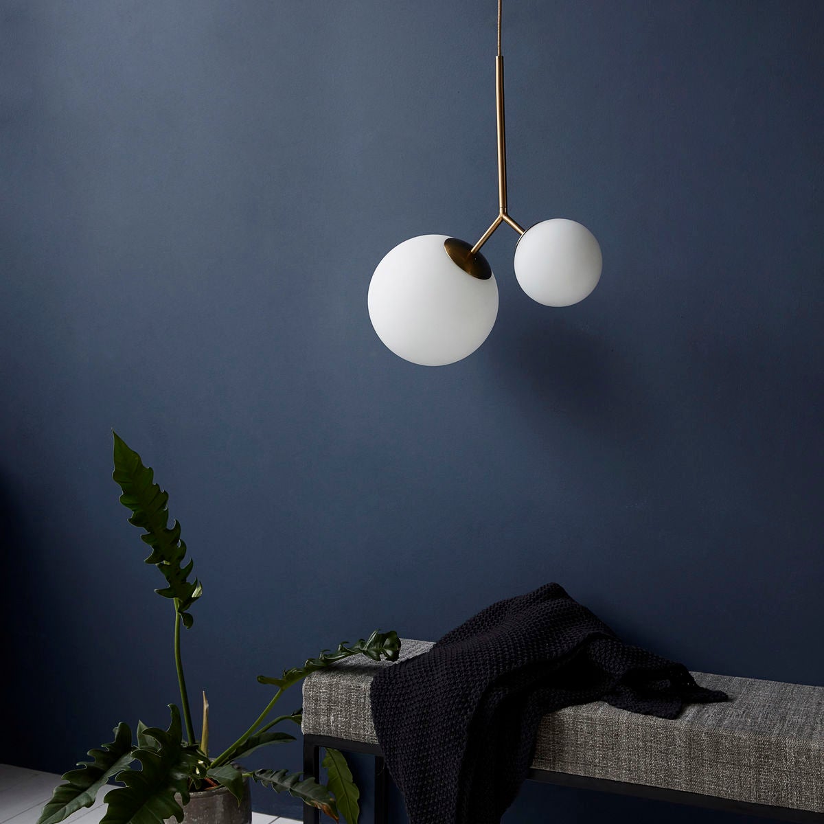 TWICE-Suspension 2 lumières Métal/Verre H70cm - - 3