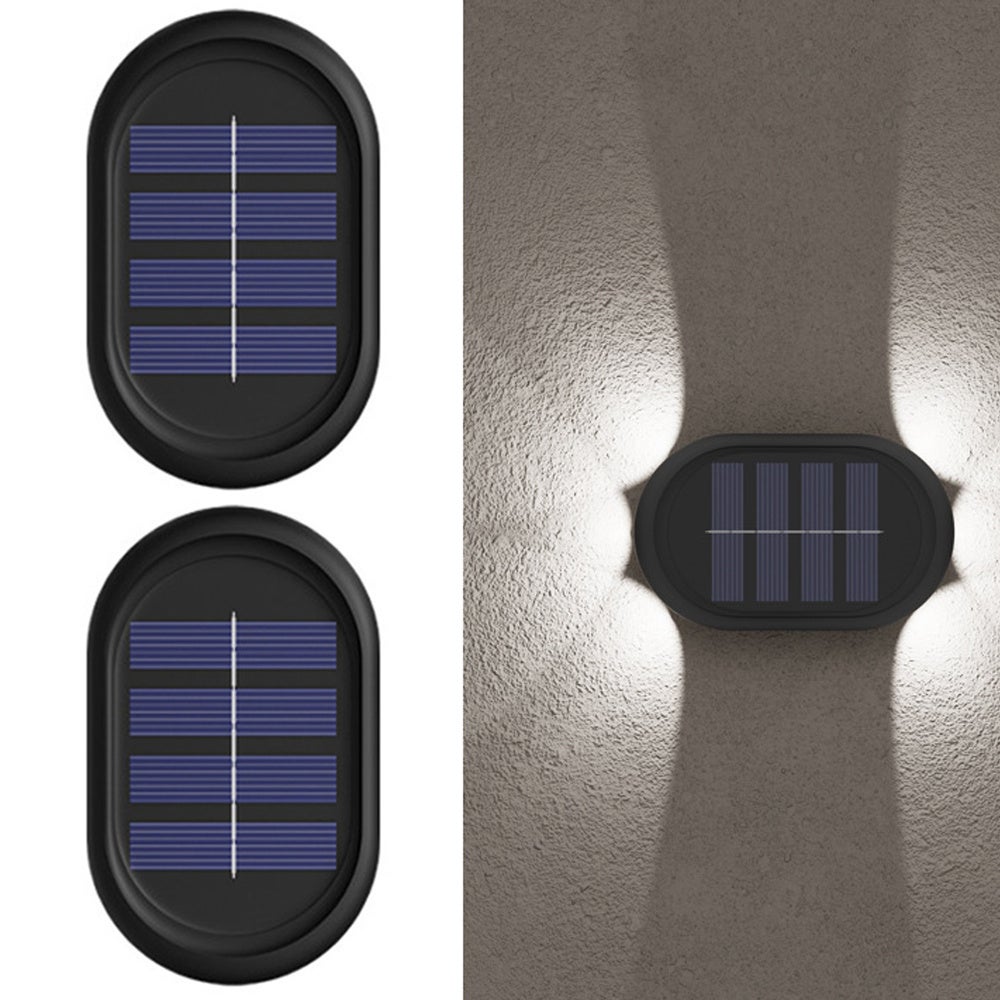 Zestaw 2 białych lamp solarnych do ogrodu, oświetlenie zewnętrzne LED o wysokiej jasności, lustro wypukłe, oświetlenie schodów, kinkiet