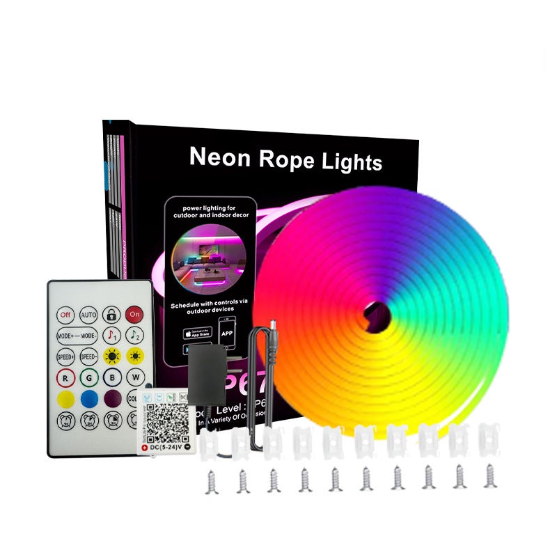 Kolorowa taśma neonowa z inteligentnym pilotem, silikonowa taśma świetlna RGB, światło ambientowe DIY, 10 metrów - 60 diod
