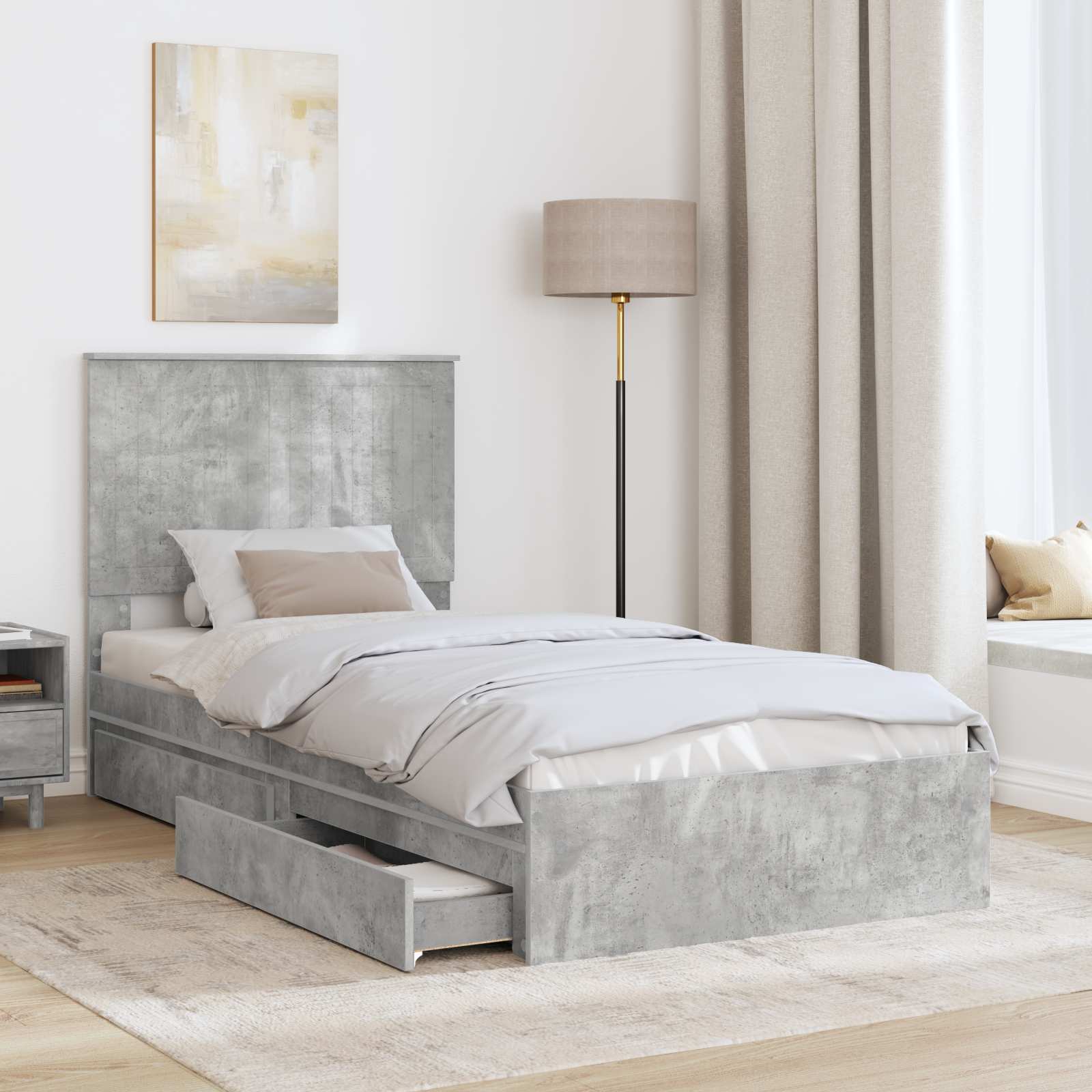 Lit de rangement Gris béton 90 x 190 cm panneau de bois - 3