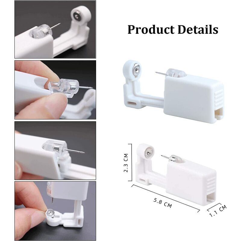4 PCS pistolets jetables pour piercing d'oreille, kit de pistolet de perçage de nez d'oreille stérile jetable de sécurité outil auto-perçant indolore - 2