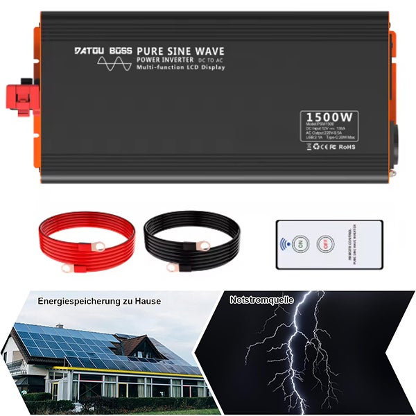 Inverter A Onda Sinusoidale Pura WZRELB 1500W 12V A 110V 60Hz, Per Impianto Solare E Camper