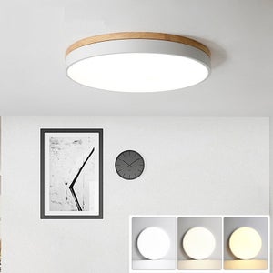 Plafonnier LED Bois YYUTLUO Ø30cm - 18W 1600lm, Lumière 4500K, Design Naturel