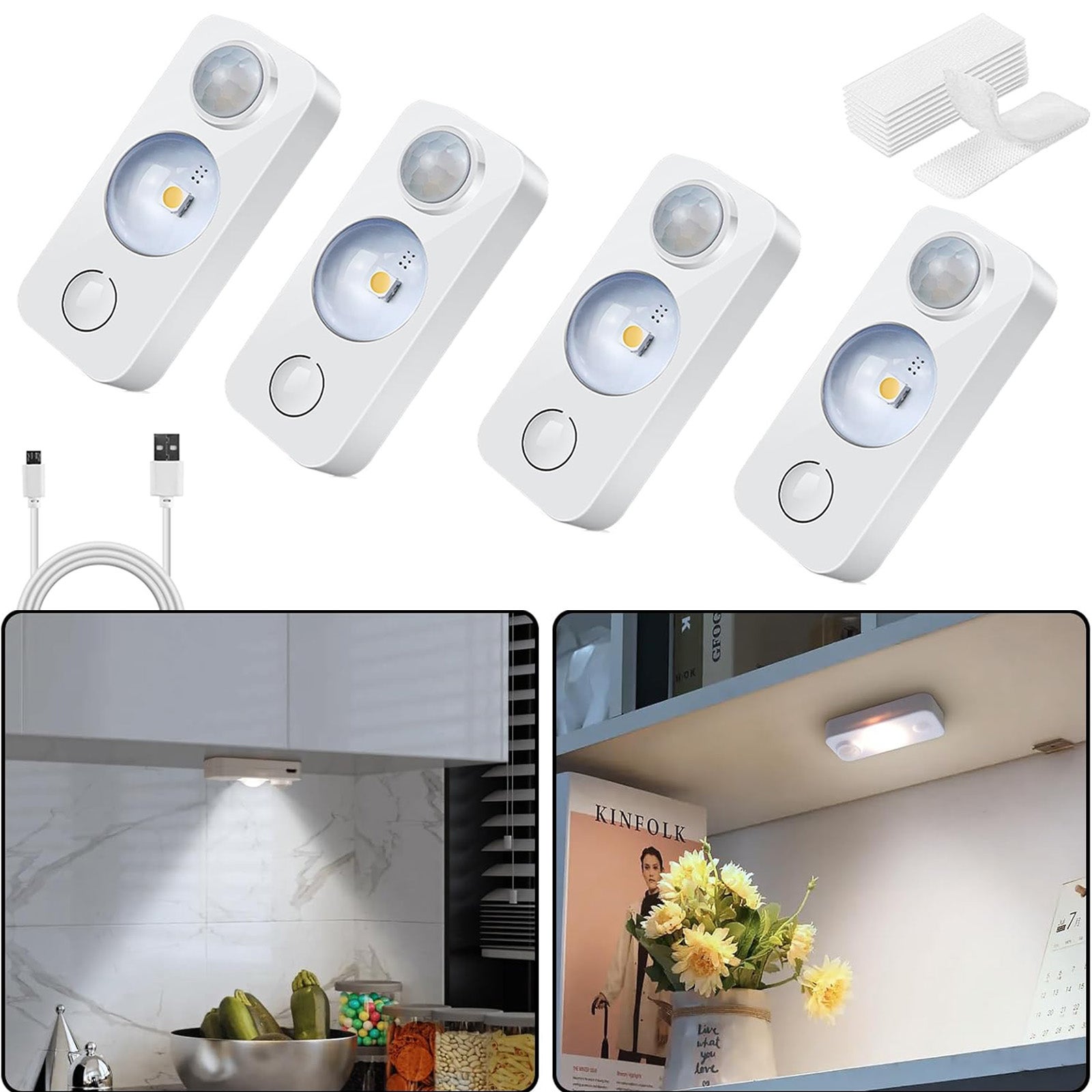 Paquet de 4 lumières LED avec détecteur de mouvement, veilleuse sans ...