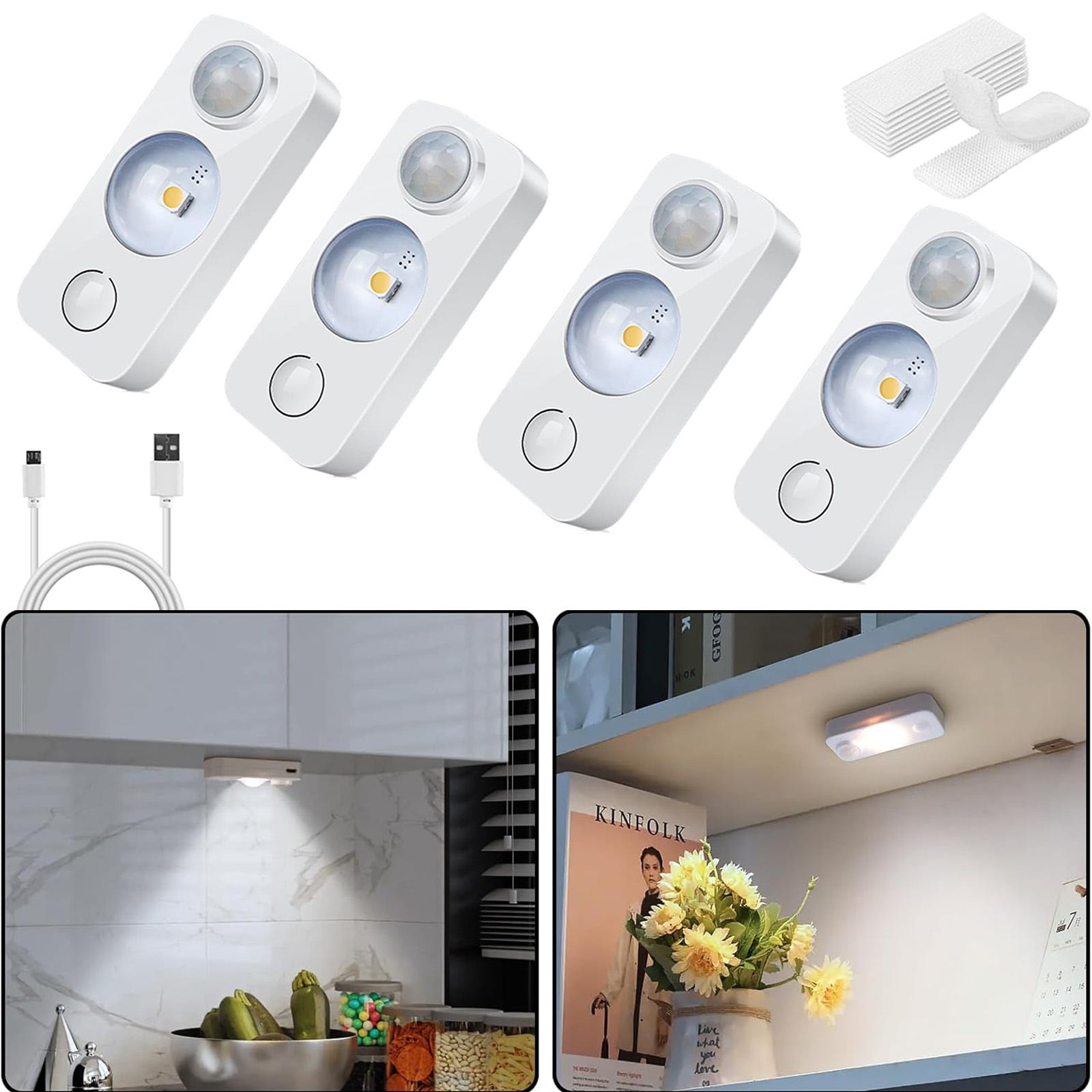 Éclairage Garde Robe Paquet de 4 lumières LED avec détecteur de mouvement, veilleuse sans ...