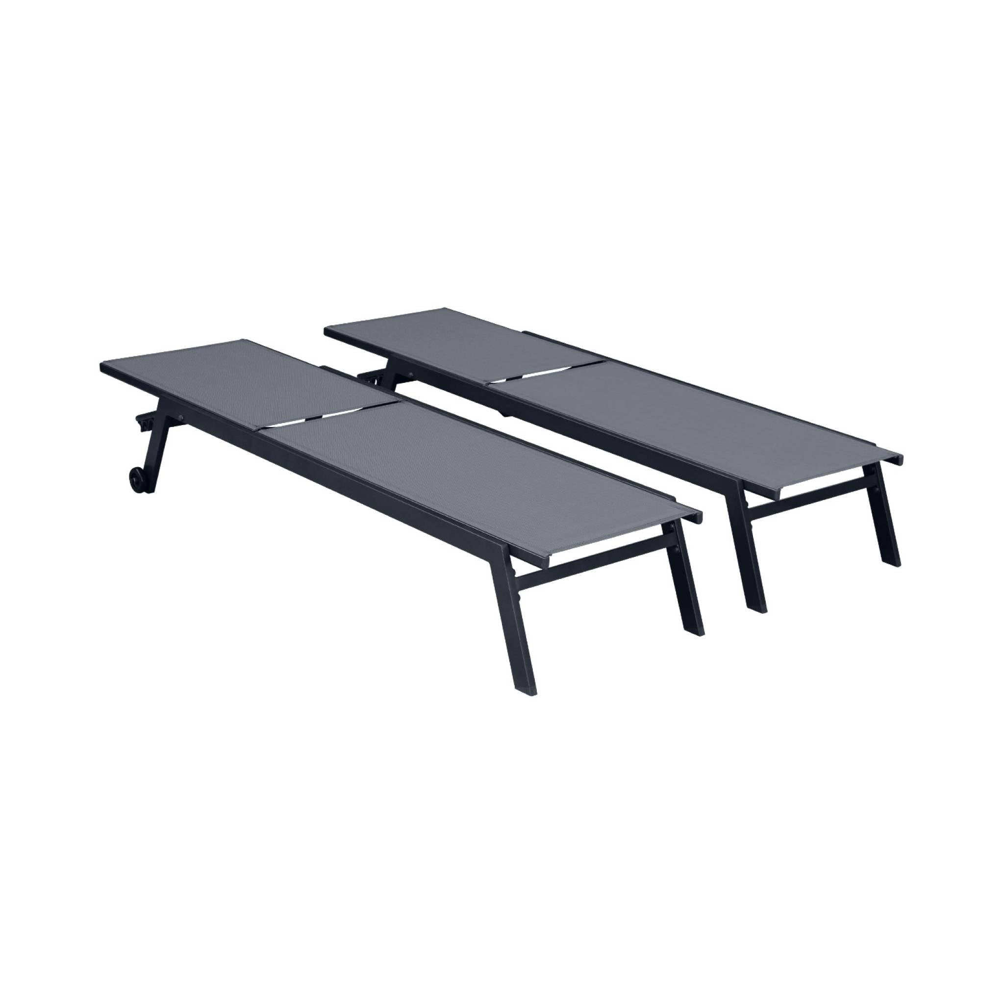 Lot de 2 bains de soleil ELSA en aluminium gris anthracite et textilène gris taupe. transats multi positions avec - 3