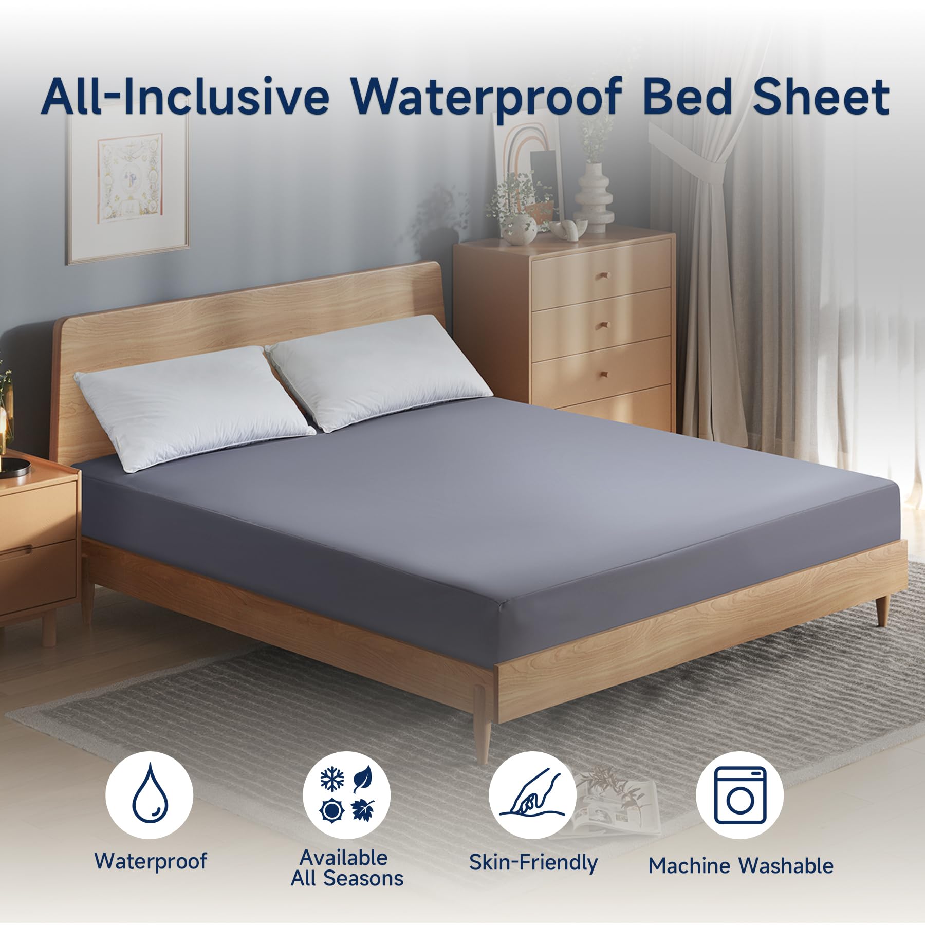 Protège Matelas Imperméable et Anti-acariens, Alaise 180 x 200 Imperméable, Premium Respirant Housse Matelas, Imperméable Drap Housse, (Gris foncé) - 2