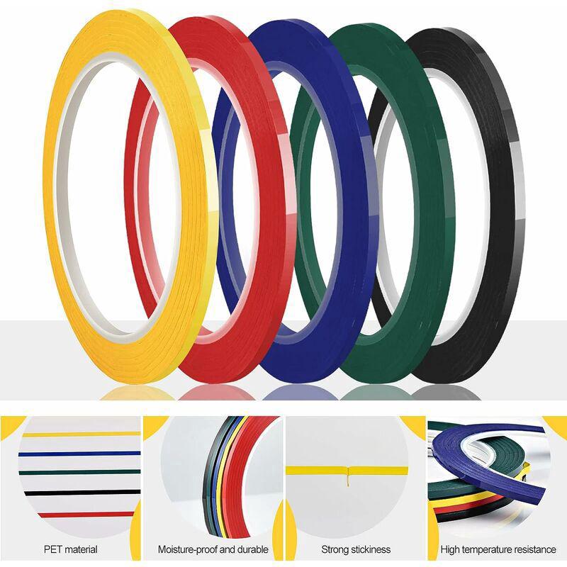 Rotoli di nastro adesivo per marcatura a griglia da 3 mm, nastro adesivo per marcatura su lavagna bianca, 5 colori assortiti, 66 m per rotolo - 4