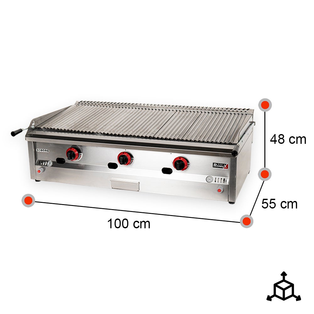 Romux® Barbecue Industriale a Gas con Pietra Lavica 100 cm da Banco con Alta Potenza Termica 34.500 W e Griglia Regolabile su 3 Altezze | Butano - 2