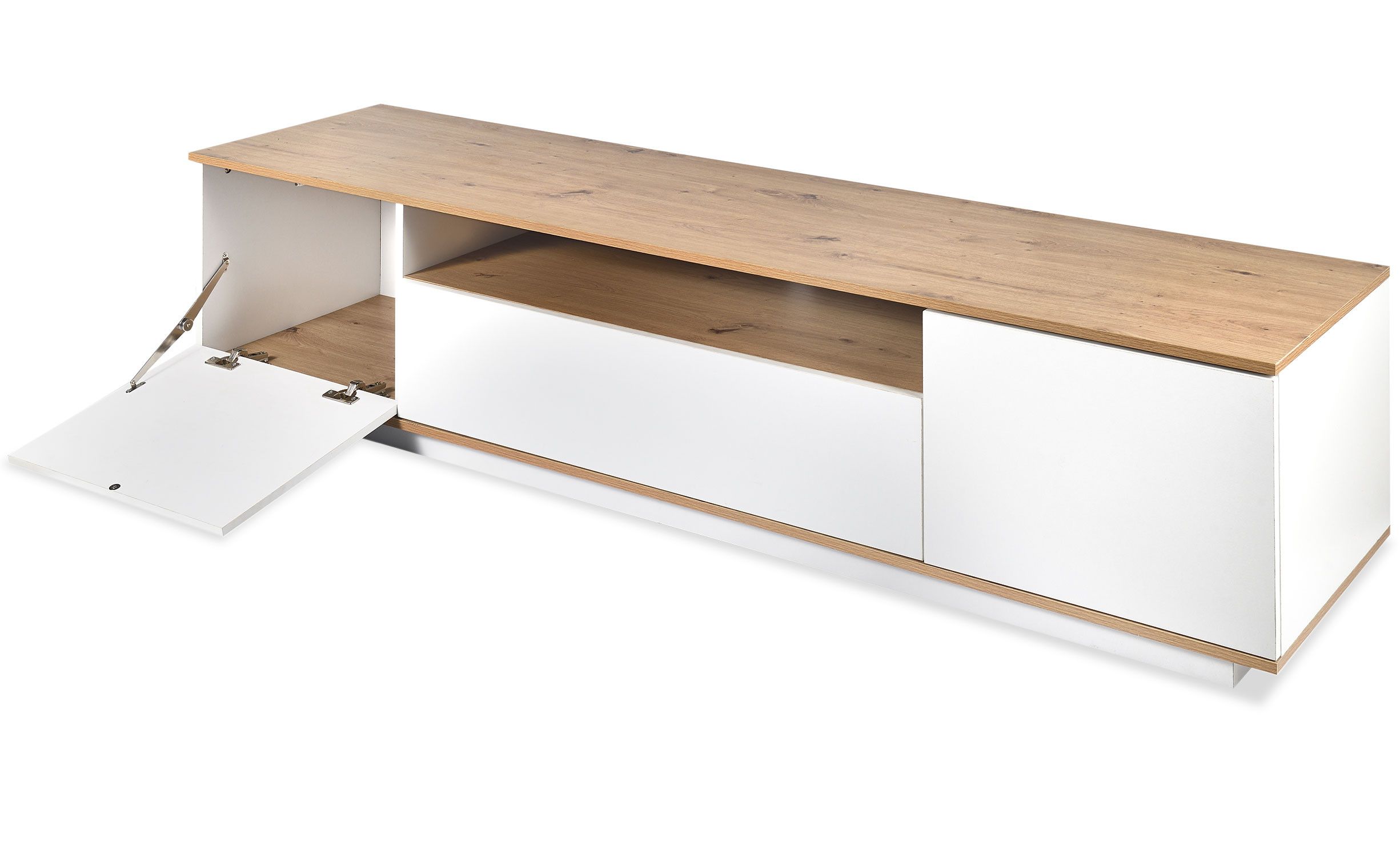 Meuble TV au design linéaire Iliade L180cm Bois clair et Blanc - 5