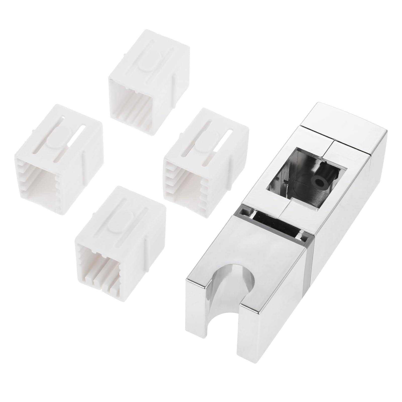 YEAUPE Supporto Soffione Doccia Universale - Regolabile Per Asta Da 16-28 Mm, Con Ganci, In ABS Cromato