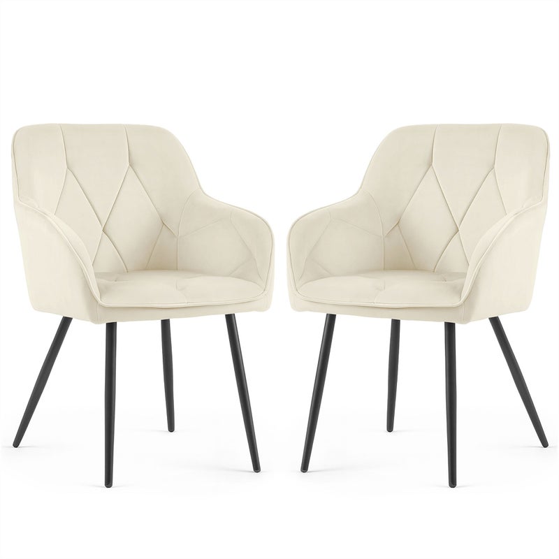 2x Welurowe krzesło tapicerowane pikowane Kremowe DIAMANTE Czarne nogi