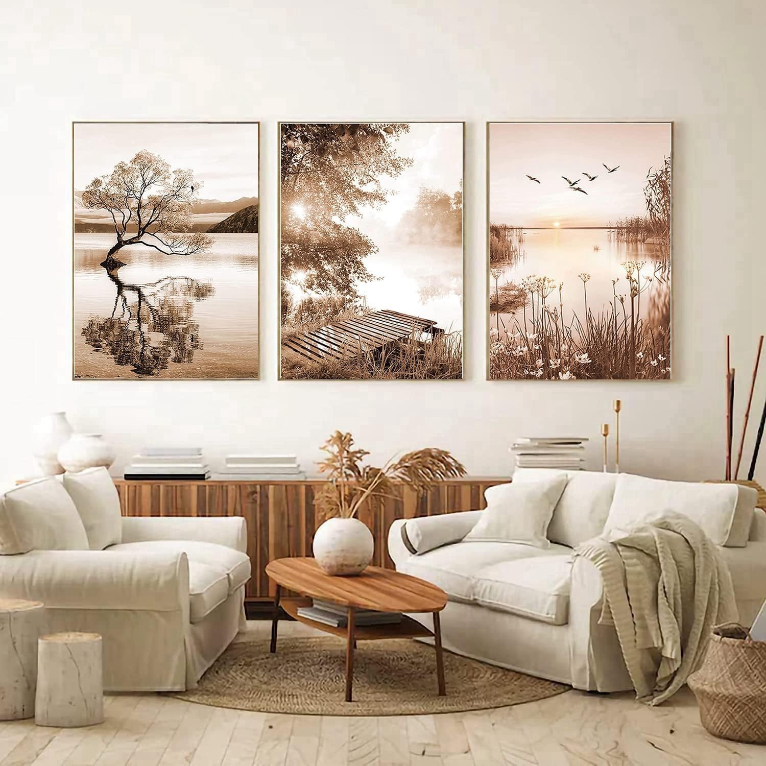 Póster moderno de decoración del hogar en beige de 40 x 60 cm, diseño de paisaje con plantas de caña, pintura decorativa para dormitorio, sala de esta - 3